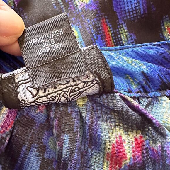 ANGIE Top Women L Blue One Shoulder Asymmetric Blouse 3/4 Slv Regency Boho - Picture 4 of 7